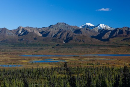 Mountain range and glacier lakes by the Glenn Highway, Alaska