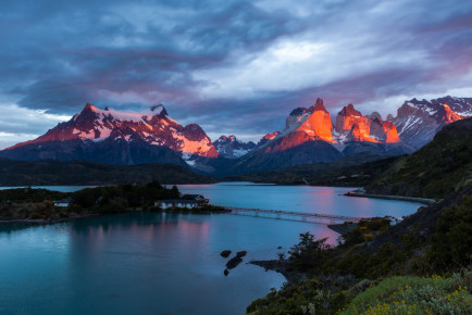 Sunrise over Logo Pehoé, Torres del Paine National Park