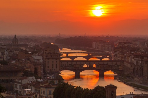 River Arno and Bridges in the sunset glow, Florence