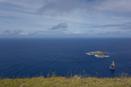 View from Orongo, Motu Nui, with the smaller Motu Iti and the se