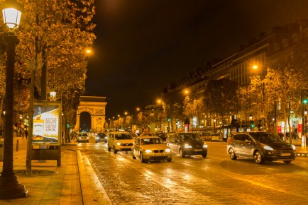 The Champs-Élysées and the Arc de Triomphe at night, Paris