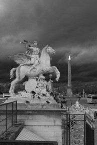 The statue of Renommée riding Pegasus at the west entrance of t