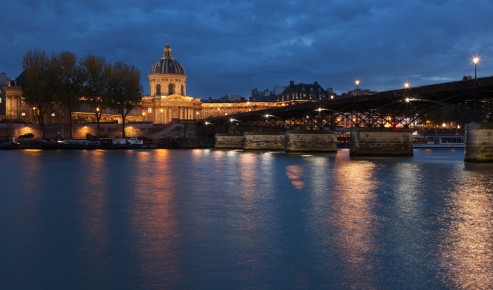 Institut de France and Pont des Arts at nightfall, Paris