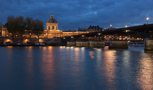 Institut de France and Pont des Arts at nightfall, Paris