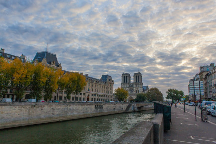 Overlook Notre-Dame from Quai de Montebello by the Siene, Paris