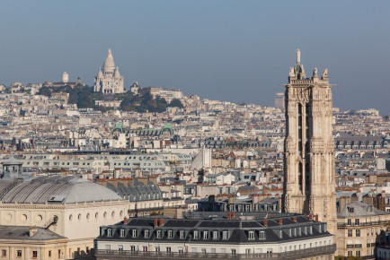 Overlook Sacré-Cœur with Saint-Jacques Tower in the foreground